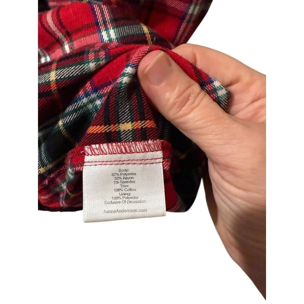 Hanna Andersson Girls Red Plaid Dress With Velvet Collar Christmas 120 sz 6